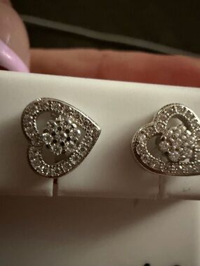 Sterling Silver Heart Cluster Stud Earrings - Silver